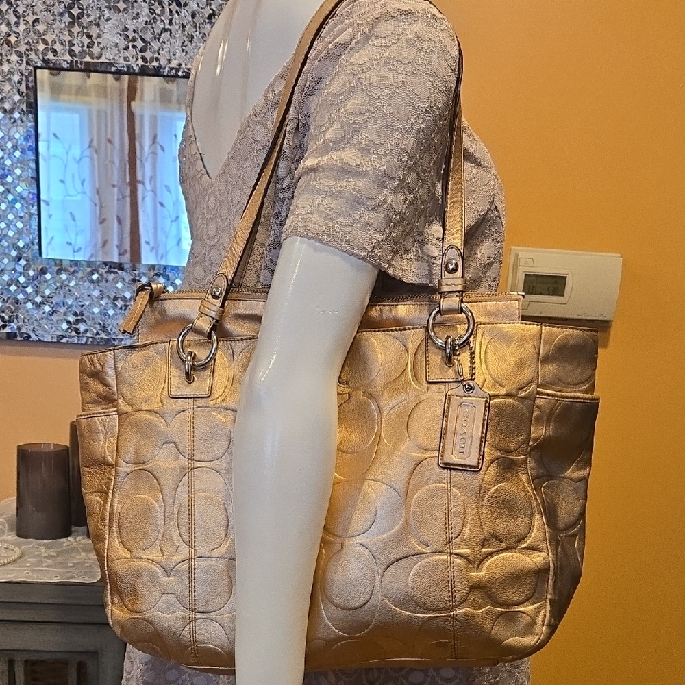 Coach Gold Metallic EmbossedTote East West - Picture 4 of 12